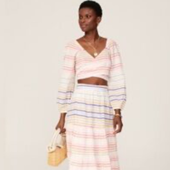 Banjanan x Anthropologie Rainbow Stripe Wrap Crop Top Boho Festival Summer S - Picture 1 of 5